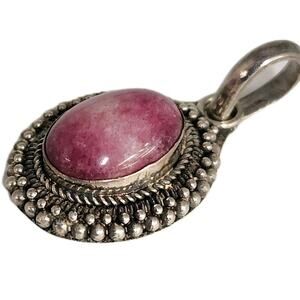 Vintage 925 Sterling Silver Dyed Pink Quartz Cabochon Pendant